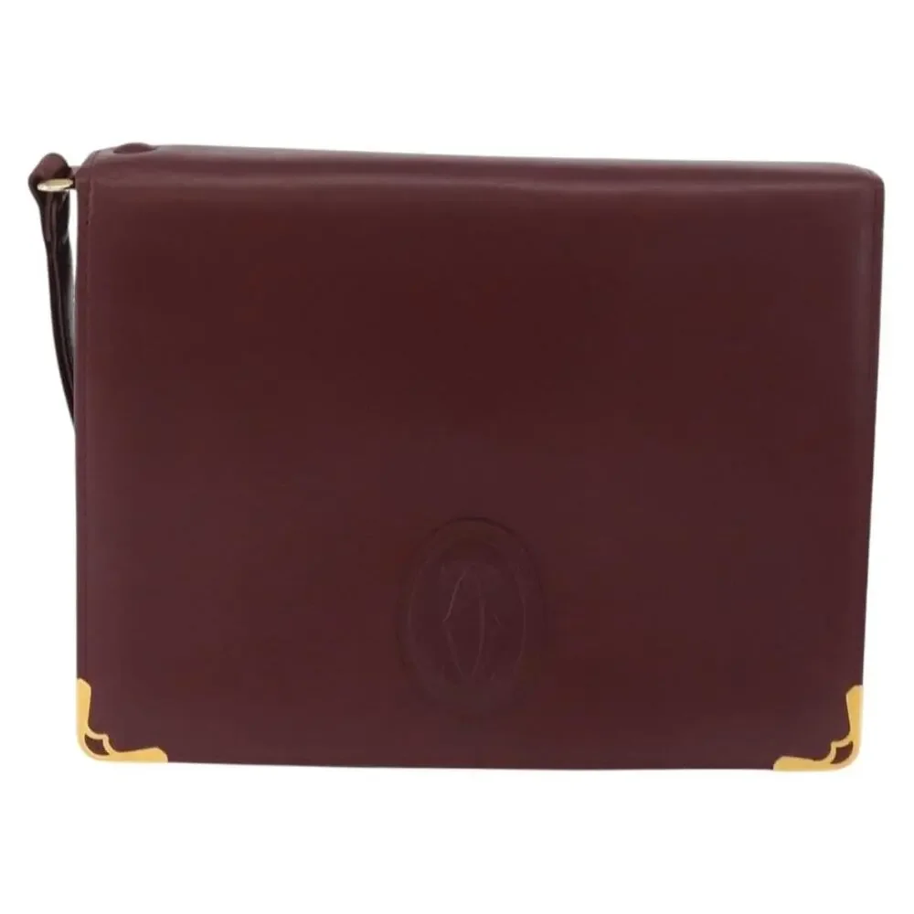 Cartier Leather Must Line Clutch Bag Bordeaux Gold
